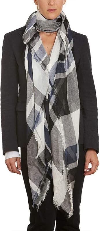 Lulu Dharma Fringed Scarf Ink Sea Plaid